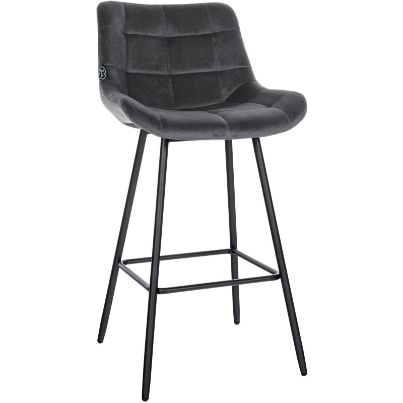 Tabouret de bar moderne chic en Velours Gris foncé Métal Noir Cerian - 1