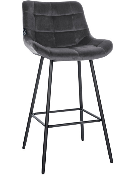 Tabouret de bar moderne chic en Velours Gris foncé Métal Noir Cerian - 1