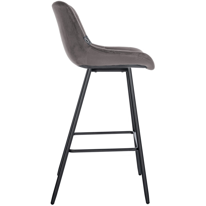 Tabouret de bar moderne chic en Velours Gris Métal Noir Cerian - 2