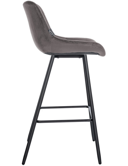 Tabouret de bar moderne chic en Velours Gris Métal Noir Cerian - 2