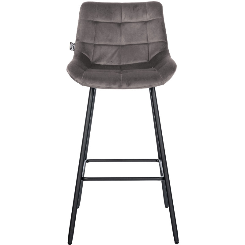 Tabouret de bar moderne chic en Velours Gris Métal Noir Cerian - 4