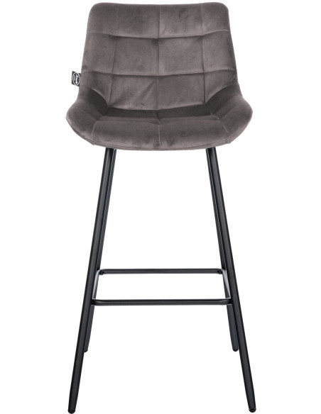 Tabouret de bar moderne chic en Velours Gris Métal Noir Cerian - 4