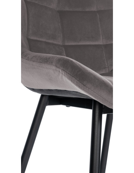 Tabouret de bar moderne chic en Velours Gris Métal Noir Cerian - 5