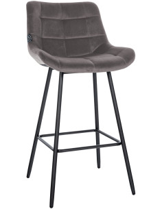 Tabouret de bar moderne chic en Velours Gris Métal Noir Cerian - 1