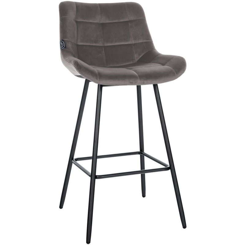 Tabouret de bar moderne chic en Velours Gris Métal Noir Cerian - 1