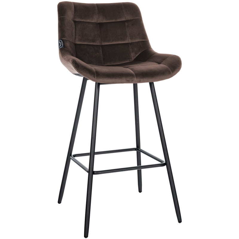 Tabouret de bar moderne chic en Velours Marron Métal Noir Cerian - 1
