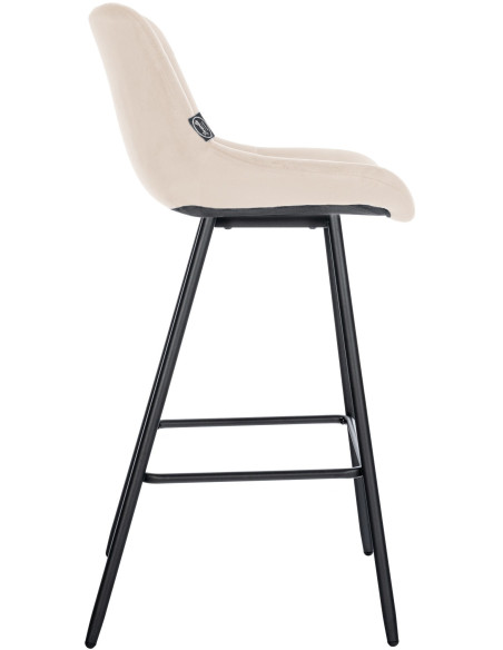 Tabouret de bar moderne chic en Velours Blanc crème Métal Noir Cerian - 3