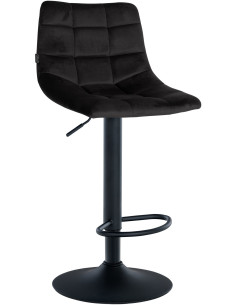 Tabouret de bar réglable matelassé en Velours Noir Métal Noir Léon - 1