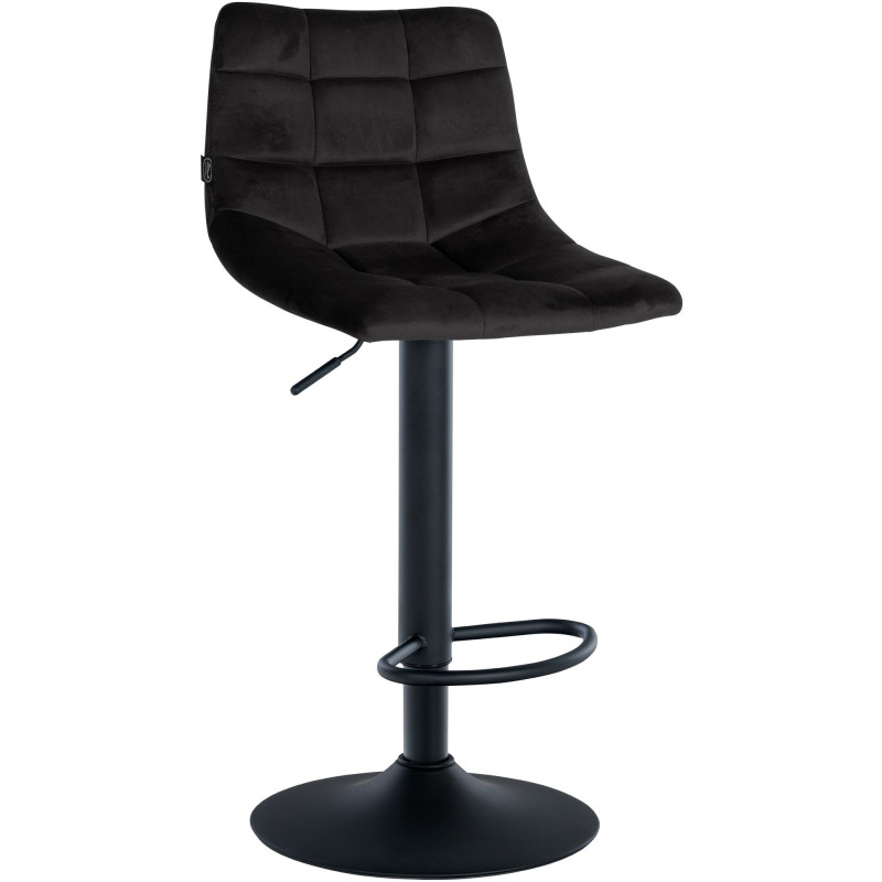 Tabouret de bar réglable matelassé en Velours Noir Métal Noir Léon - 1