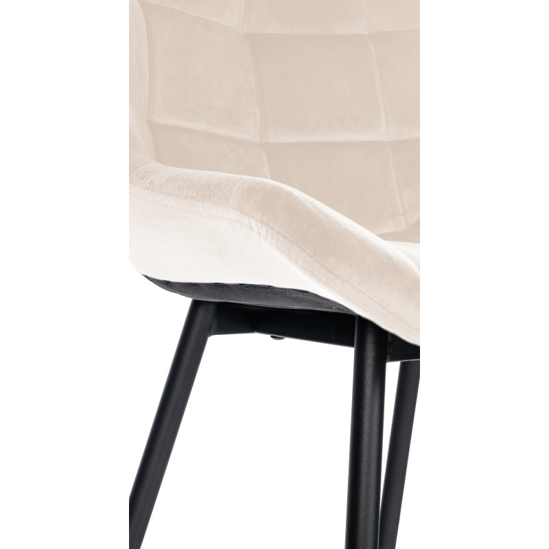 Tabouret de bar moderne chic en Velours Blanc crème Métal Noir Cerian - 6