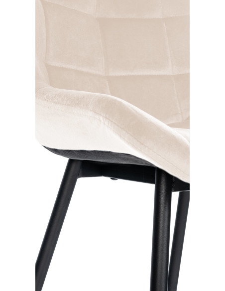 Tabouret de bar moderne chic en Velours Blanc crème Métal Noir Cerian - 6