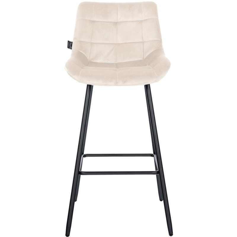 Tabouret de bar moderne chic en Velours Blanc crème Métal Noir Cerian - 2