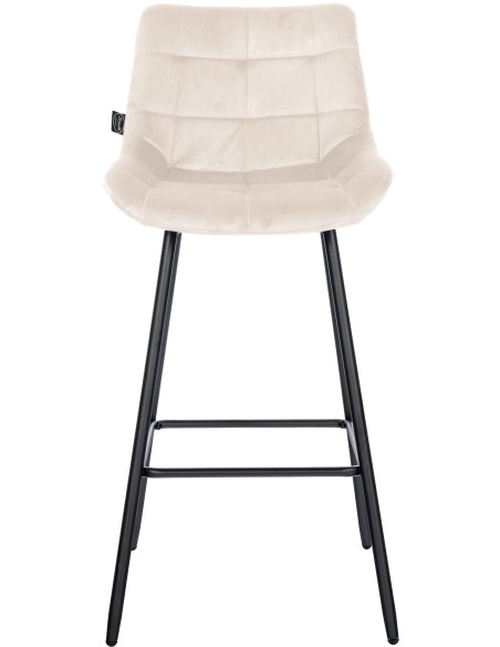 Tabouret de bar moderne chic en Velours Blanc crème Métal Noir Cerian - 2