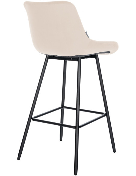 Tabouret de bar moderne chic en Velours Blanc crème Métal Noir Cerian - 5