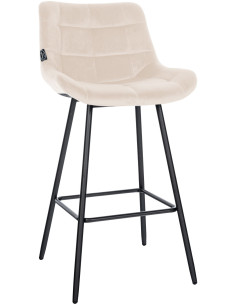 Tabouret de bar moderne chic en Velours Blanc crème Métal Noir Cerian - 1