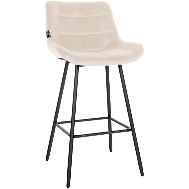 Tabouret de bar moderne chic en Velours Blanc crème Métal Noir Cerian - 1