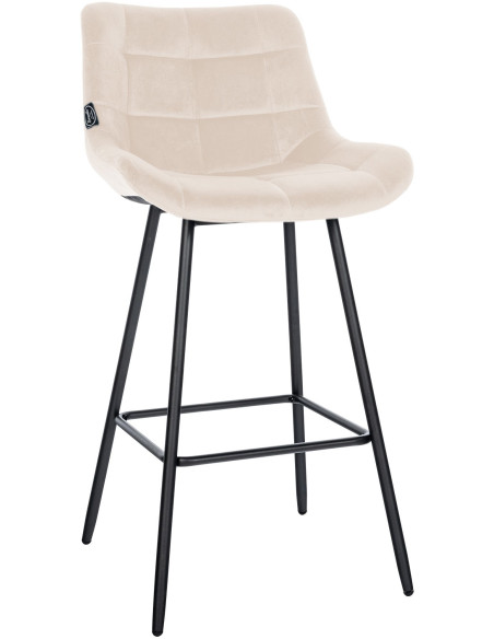 Tabouret de bar moderne chic en Velours Blanc crème Métal Noir Cerian - 1