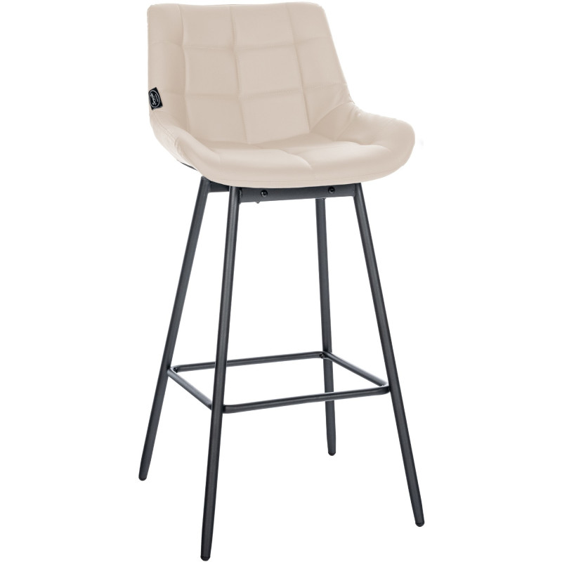 Tabouret de bar pivotant moderne en Polyuréthane Blanc crème Métal Noir Cerian - 1