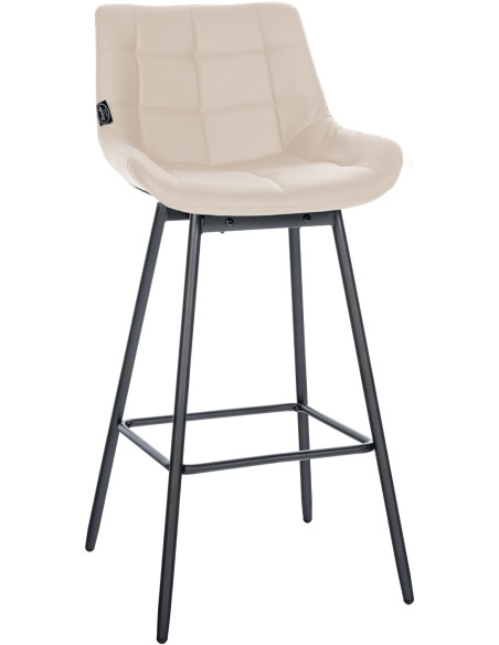 Tabouret de bar pivotant moderne en Polyuréthane Blanc crème Métal Noir Cerian - 1
