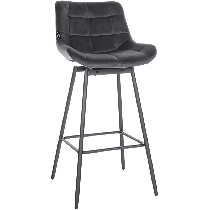 Tabouret de bar pivotant moderne en Velours Gris foncé Métal Noir Cerian - 1