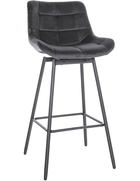Tabouret de bar pivotant moderne en Velours Gris foncé Métal Noir Cerian - 1