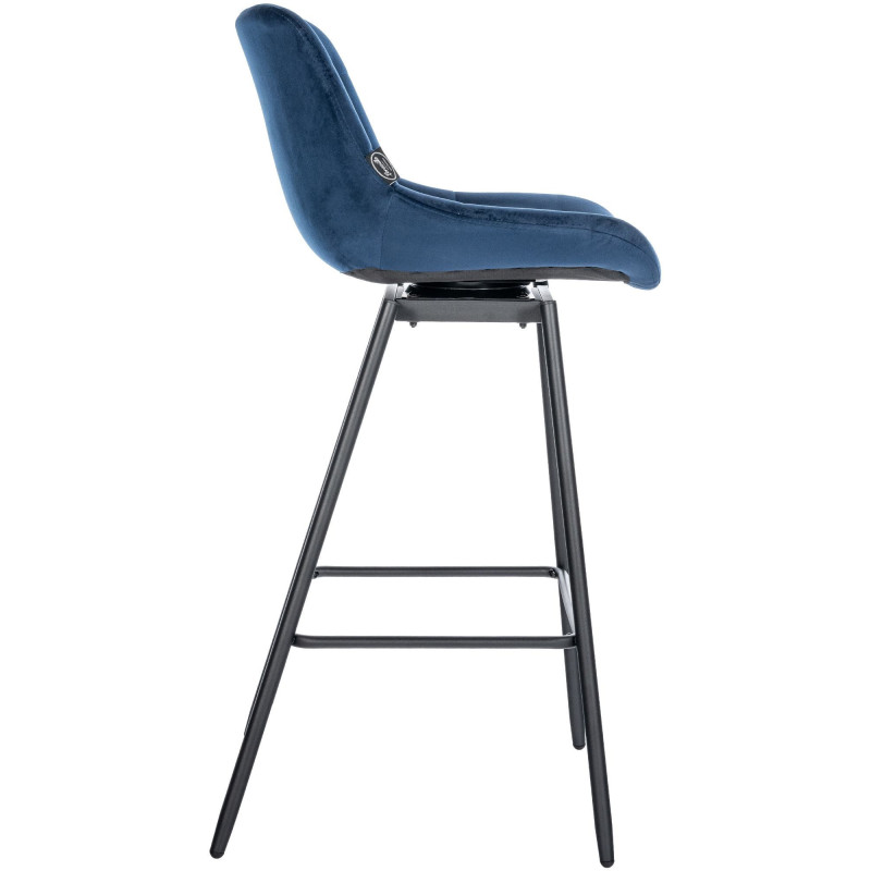 Tabouret de bar pivotant moderne en Velours Bleu Métal Noir Cerian - 3