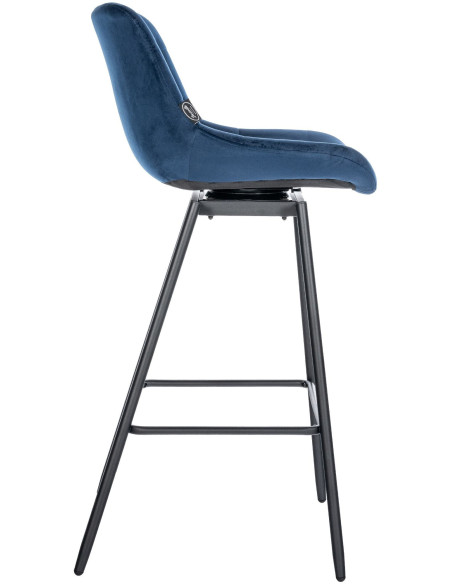 Tabouret de bar pivotant moderne en Velours Bleu Métal Noir Cerian - 3