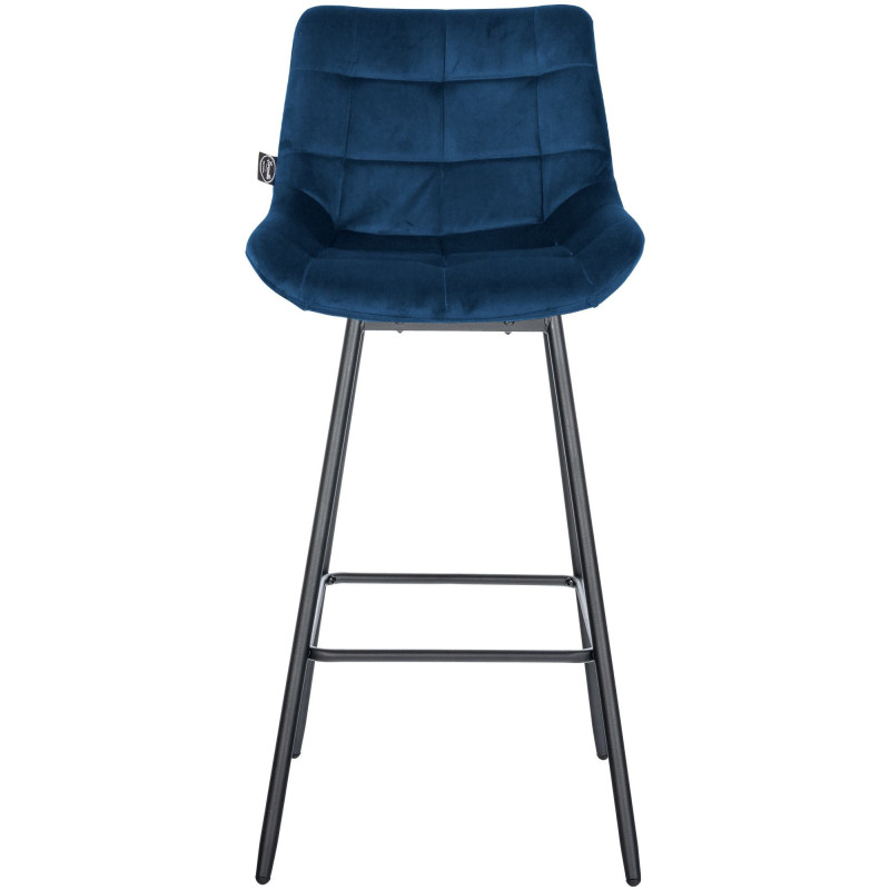 Tabouret de bar pivotant moderne en Velours Bleu Métal Noir Cerian - 2