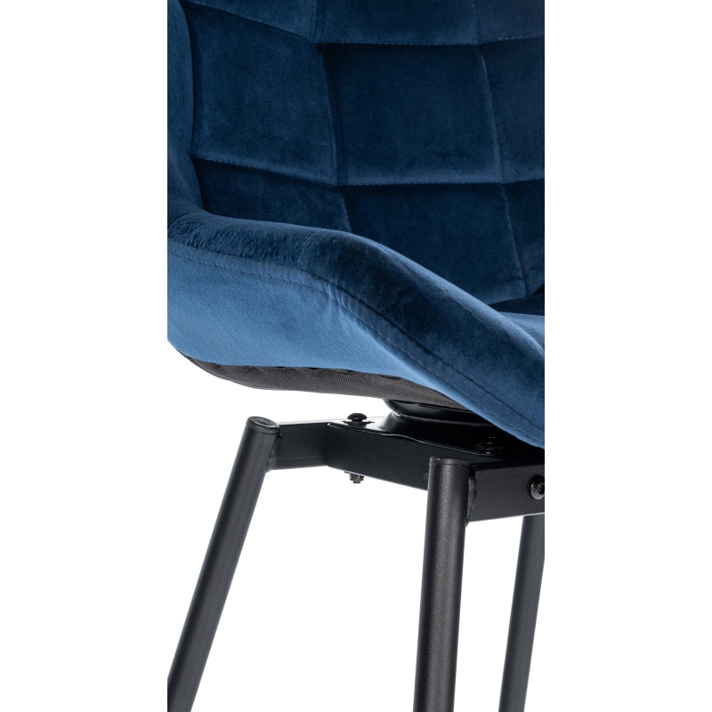 Tabouret de bar pivotant moderne en Velours Bleu Métal Noir Cerian - 7