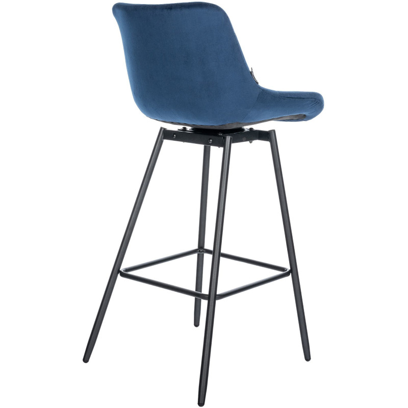 Tabouret de bar pivotant moderne en Velours Bleu Métal Noir Cerian - 4