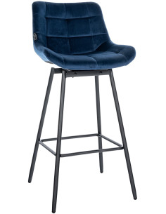 Tabouret de bar pivotant moderne en Velours Bleu Métal Noir Cerian - 1