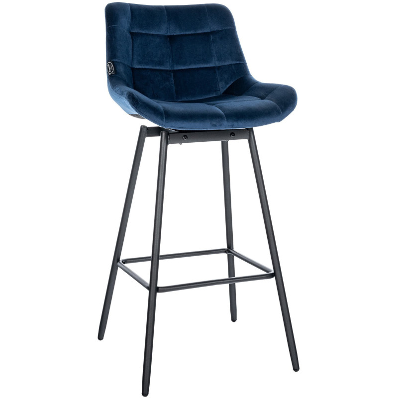 Tabouret de bar pivotant moderne en Velours Bleu Métal Noir Cerian - 1