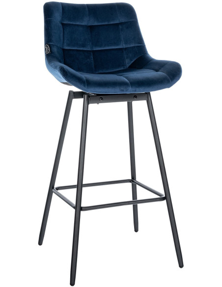 Tabouret de bar pivotant moderne en Velours Bleu Métal Noir Cerian - 1