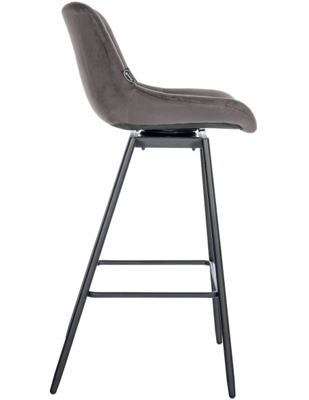 Tabouret de bar pivotant moderne en Velours Gris Métal Noir Cerian - 3