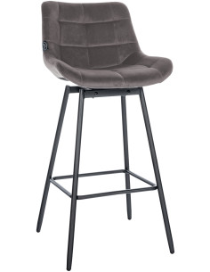 Tabouret de bar pivotant moderne en Velours Gris Métal Noir Cerian - 1