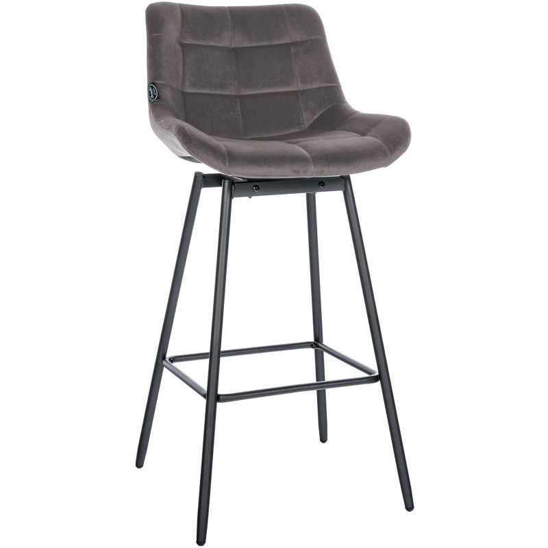 Tabouret de bar pivotant moderne en Velours Gris Métal Noir Cerian - 1