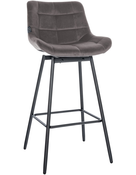 Tabouret de bar pivotant moderne en Velours Gris Métal Noir Cerian - 1