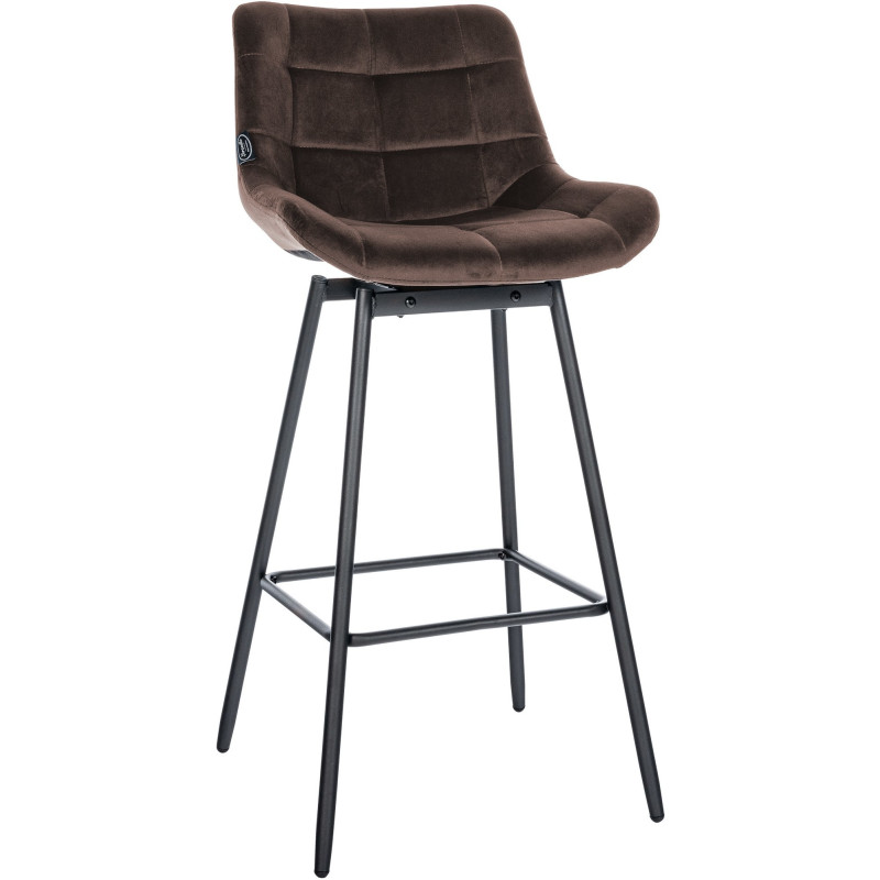 Tabouret de bar pivotant moderne en Velours Marron Métal Noir Cerian - 1
