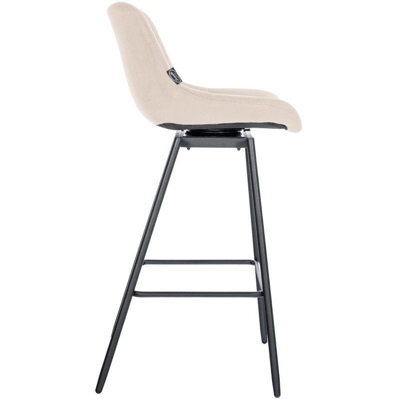 Tabouret de bar pivotant moderne en Velours Blanc crème Métal Noir Cerian - 4