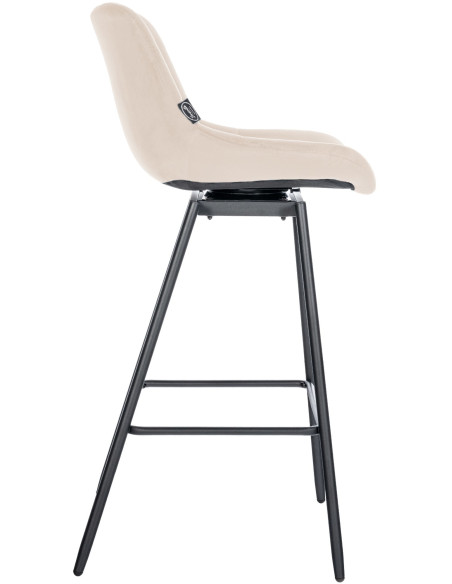 Tabouret de bar pivotant moderne en Velours Blanc crème Métal Noir Cerian - 4