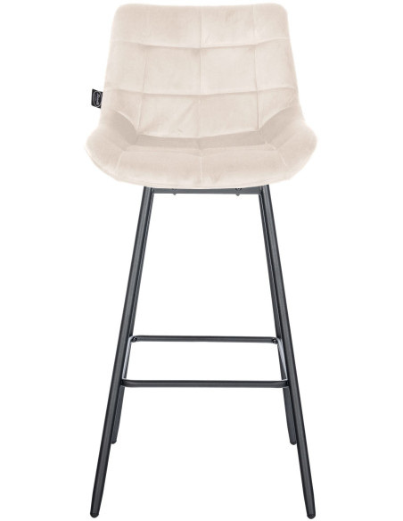 Tabouret de bar pivotant moderne en Velours Blanc crème Métal Noir Cerian - 2