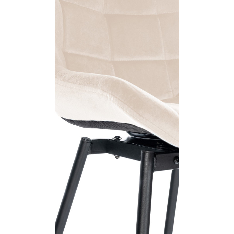 Tabouret de bar pivotant moderne en Velours Blanc crème Métal Noir Cerian - 7