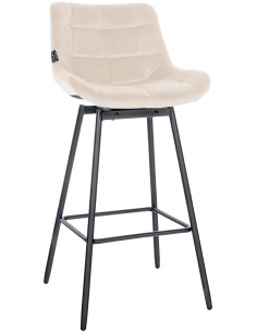 Tabouret de bar pivotant moderne en Velours Blanc crème Métal Noir Cerian - 1
