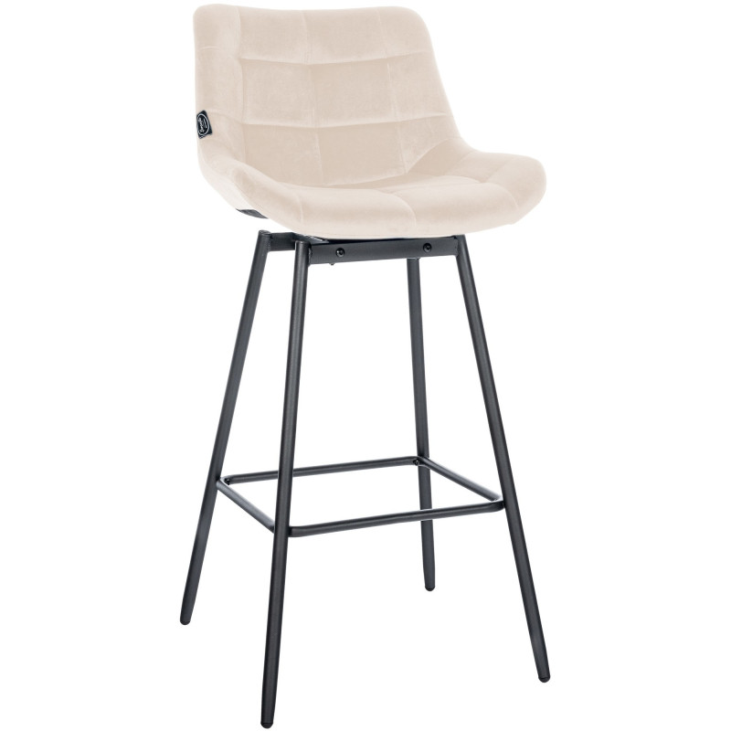 Tabouret de bar pivotant moderne en Velours Blanc crème Métal Noir Cerian - 1