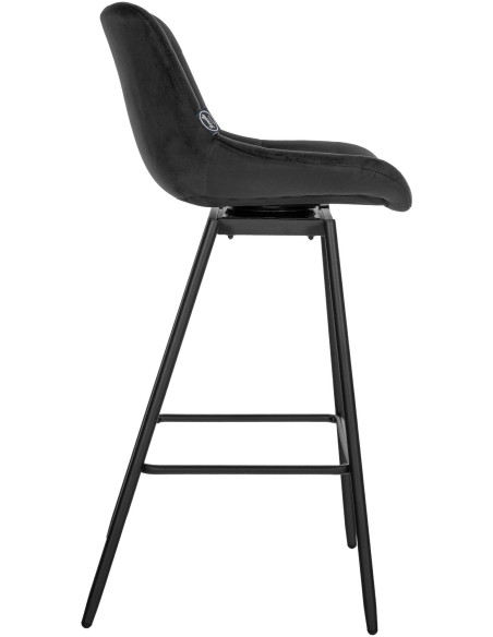 Tabouret de bar pivotant moderne en Velours Noir Métal Noir Cerian - 4