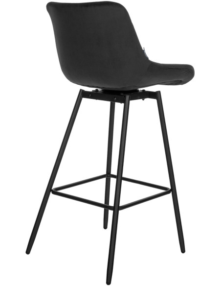 Tabouret de bar pivotant moderne en Velours Noir Métal Noir Cerian - 3
