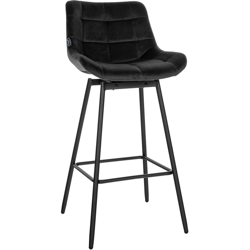 Tabouret de bar pivotant moderne en Velours Noir Métal Noir Cerian - 1