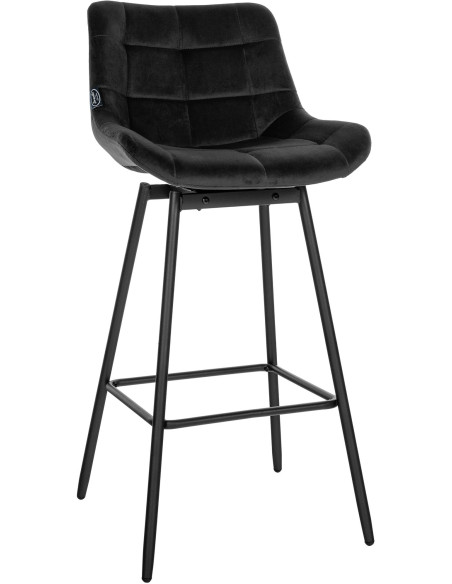 Tabouret de bar pivotant moderne en Velours Noir Métal Noir Cerian - 1