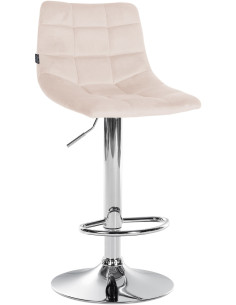 Tabouret de bar réglable matelassé en Velours Beige Métal Argenté Léon - 1