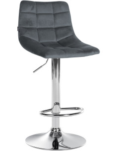 Tabouret de bar réglable matelassé en Velours Gris foncé Métal Argenté Léon - 1